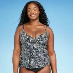 Women's V-Neck Flyaway Tankini Top - Kona Sol™ Black/White -Swimsuits Popular Store unnamed file 10007