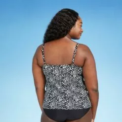 Women's V-Neck Flyaway Tankini Top - Kona Sol™ Black/White -Swimsuits Popular Store unnamed file 10008