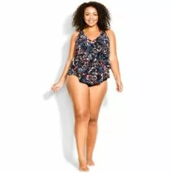 AVENUE | V Tiered Print Tankini Top - navy floral -Swimsuits Popular Store unnamed file 10049