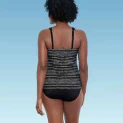 Women's Slimming Control Keyhole High Neck Tankini Top - Dreamsuit by Miracle Brands Black Multi