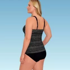 Women's Slimming Control Keyhole High Neck Tankini Top - Dreamsuit by Miracle Brands Black Multi -Swimsuits Popular Store unnamed file 10093