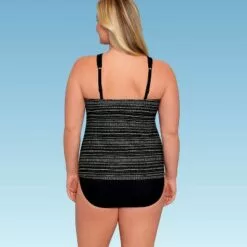 Women's Slimming Control Keyhole High Neck Tankini Top - Dreamsuit by Miracle Brands Black Multi -Swimsuits Popular Store unnamed file 10094