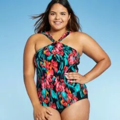 Women's Knot Halter Tankini Top - Aqua Green® Multi -Swimsuits Popular Store unnamed file 10122