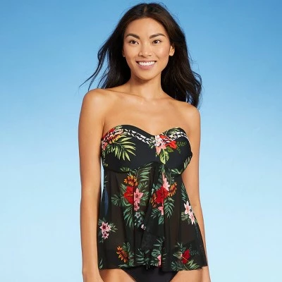 Women's Ladder Trim Flyaway Tankini Top - Kona Sol™ Black Tropical Print 11 Women's Ladder Trim Flyaway Tankini Top - Kona Sol™ Black Tropical Print - Image 9