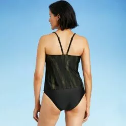 Women's V-Neck Tankini Top - All in Motion™ Olive Green & Black