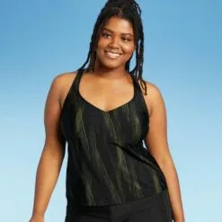 Women's V-Neck Tankini Top - All in Motion™ Olive Green & Black -Swimsuits Popular Store unnamed file 10207