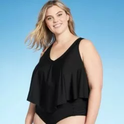 Women's Plus Size Plunge Crop Tankini Top - Kona Sol™ Black -Swimsuits Popular Store unnamed file 10225