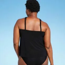 Women's High Neck Ring Tankini Top - Aqua Green® Black Multi -Swimsuits Popular Store unnamed file 10237