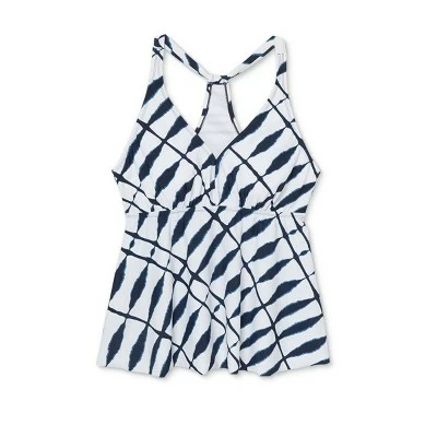 Women's Plus Size Flowy Racerback Tankini Top - Kona Sol™ Blue Shibori Print 4 Women's Plus Size Flowy Racerback Tankini Top - Kona Sol™ Blue Shibori Print - Image 2