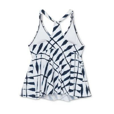 Women's Plus Size Flowy Racerback Tankini Top - Kona Sol™ Blue Shibori Print 5 Women's Plus Size Flowy Racerback Tankini Top - Kona Sol™ Blue Shibori Print - Image 3