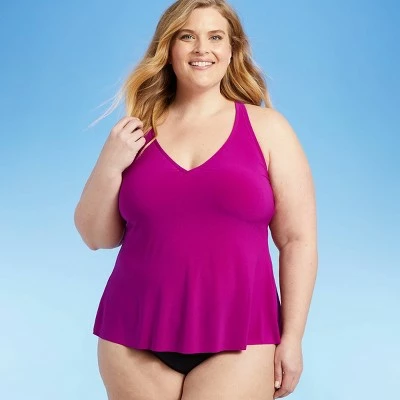 Women's Plus Size V-Neck Halter Tankini Top - Aqua Green® Purple 9 Women's Plus Size V-Neck Halter Tankini Top - Aqua Green® Purple - Image 7