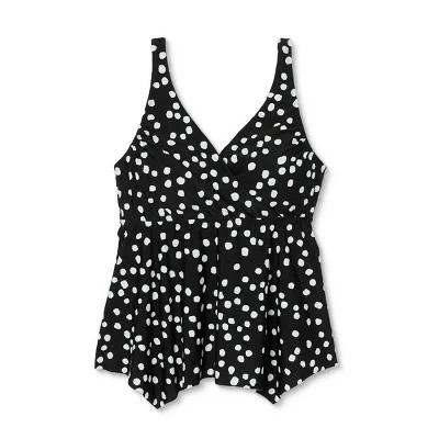 Women's Plus Size V-Neck Sharkbite Tankini Top - Kona Sol™ Dot Print 4 Women's Plus Size V-Neck Sharkbite Tankini Top - Kona Sol™ Dot Print - Image 2
