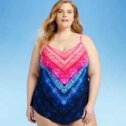 Women's Plus Size V-Neck Tankini Top - Aqua Green® Multi -Swimsuits Popular Store unnamed file 10272