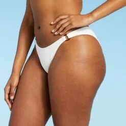 Juniors' Ribbed Ring Side Cheeky High Leg Bikini Bottom - Xhilaration™ White -Swimsuits Popular Store unnamed file 1116