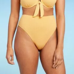 Women's Pique Textured High Waist High Leg Extra Cheeky Bikini Bottom - Shade & Shore™ Light Yellow -Swimsuits Popular Store unnamed file 1177