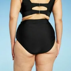 Women's Plus Size High Waist Bikini Bottom - Kona Sol™ Black