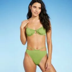 Juniors' Ribbed Strappy Extra Cheeky High Leg Mid-Rise Bikini Bottom - Xhilaration™ Olive Green 14 Juniors' Ribbed Strappy Extra Cheeky High Leg Mid-Rise Bikini Bottom - Xhilaration™ Olive Green -Swimsuits Popular Store unnamed file 1206