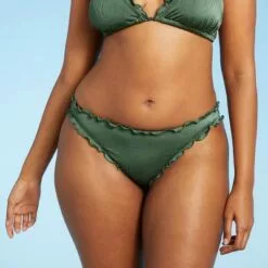 Juniors' Shiny Ribbed Ruffle Cheeky Bikini Bottom - Xhilaration™ Moss Green -Swimsuits Popular Store unnamed file 1370