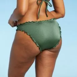 Juniors' Shiny Ribbed Ruffle Cheeky Bikini Bottom - Xhilaration™ Moss Green -Swimsuits Popular Store unnamed file 1371