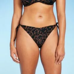 Women's Side-Tie Cheeky Bikini Bottom - Shade & Shore™ Black Animal Print -Swimsuits Popular Store unnamed file 1381