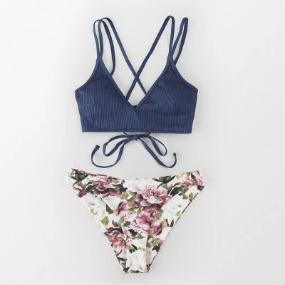 Women's Floral Print Bikini Swimsuit Lace Up Crisscross Low Waisted Bathing Suit -Cupshe 4 Women's Floral Print Bikini Swimsuit Lace Up Crisscross Low Waisted Bathing Suit -Cupshe - Image 2