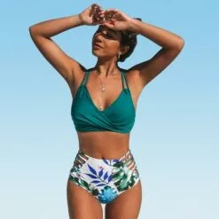 Women's Leaf Print Bikini Swimsuit Twist Crisscross High Waisted Two Piece Bathing Suit -Cupshe -Swimsuits Popular Store unnamed file 151