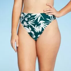 Juniors' Ribbed High Leg High Waist Bikini Bottom - Xhilaration™ Teal Green Tropical Print -Swimsuits Popular Store unnamed file 1543