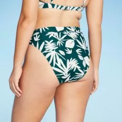 Juniors' Ribbed High Leg High Waist Bikini Bottom - Xhilaration™ Teal Green Tropical Print -Swimsuits Popular Store unnamed file 1544