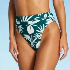 Juniors' Ribbed High Leg High Waist Bikini Bottom - Xhilaration™ Teal Green Tropical Print -Swimsuits Popular Store unnamed file 1550