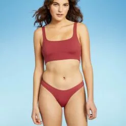 Juniors' Textured Cheeky High Leg Scoop Bikini Bottom - Xhilaration™ Clay -Swimsuits Popular Store unnamed file 1628