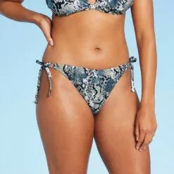 Women's Side-Tie Cheeky Bikini Bottom - Shade & Shore™ Blue Snake Print -Swimsuits Popular Store unnamed file 1651