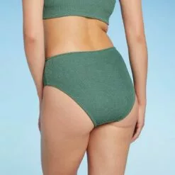 Women's Crinkle Textured Mid-Rise Medium Coverage Bikini Bottom - Kona Sol™ Moss Green