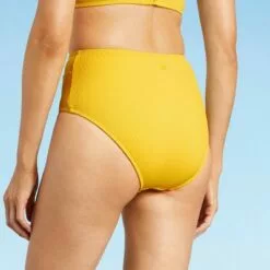 Women's Ribbed High Waist Bikini Bottom - All in Motion™ Golden Yellow