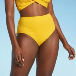 Women's Ribbed High Waist Bikini Bottom - All in Motion™ Golden Yellow -Swimsuits Popular Store unnamed file 1691