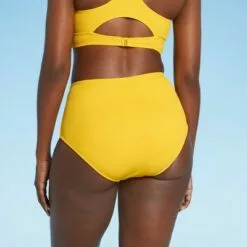 Women's Ribbed High Waist Bikini Bottom - All in Motion™ Golden Yellow -Swimsuits Popular Store unnamed file 1692