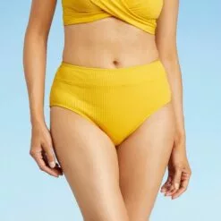 Women's Ribbed High Waist Bikini Bottom - All in Motion™ Golden Yellow -Swimsuits Popular Store unnamed file 1695