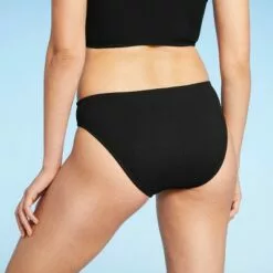 Women's Mid-Rise Ribbed Textured Bikini Bottom - Sea Angel Black