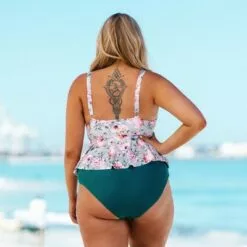 Women's Plus Size Bikini Bottom Teal High Waisted Bathing Suit -Cupshe