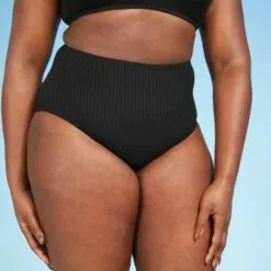 Women's Ribbed Textured High Waist Medium Coverage Bikini Bottom - Kona Sol™ Black -Swimsuits Popular Store unnamed file 1902