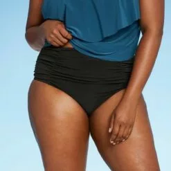 Women's Front Shirred Swim Bikini Bottom - Aqua Green® Black -Swimsuits Popular Store unnamed file 1930