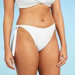 Women's Scarf Tie Side Foil Ribbed High Leg Extra Cheeky Bikini Bottom - Shade & Shore™ White -Swimsuits Popular Store unnamed file 1975