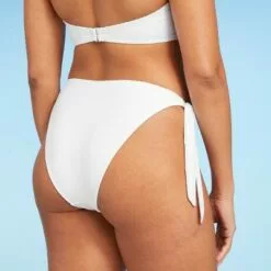 Women's Scarf Tie Side Foil Ribbed High Leg Extra Cheeky Bikini Bottom - Shade & Shore™ White -Swimsuits Popular Store unnamed file 1976