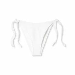 Women's Scarf Tie Side Foil Ribbed High Leg Extra Cheeky Bikini Bottom - Shade & Shore™ White -Swimsuits Popular Store unnamed file 1977