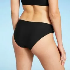 Women's Shirred Side Scoop Bikini Bottom - Sea Angel Black