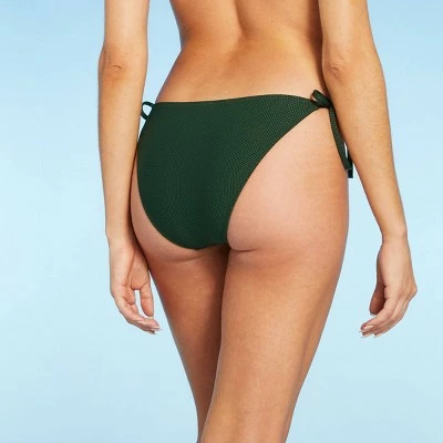 Women's Side-Tie Pique Textured Cheeky Bikini Bottom - Shade & Shore™ Dark Green 3 Women's Side-Tie Pique Textured Cheeky Bikini Bottom - Shade & Shore™ Dark Green