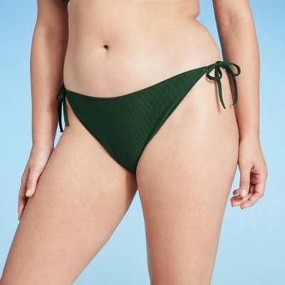 Women's Side-Tie Pique Textured Cheeky Bikini Bottom - Shade & Shore™ Dark Green 5 Women's Side-Tie Pique Textured Cheeky Bikini Bottom - Shade & Shore™ Dark Green - Image 3