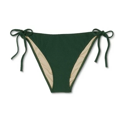 Women's Side-Tie Pique Textured Cheeky Bikini Bottom - Shade & Shore™ Dark Green 7 Women's Side-Tie Pique Textured Cheeky Bikini Bottom - Shade & Shore™ Dark Green - Image 5