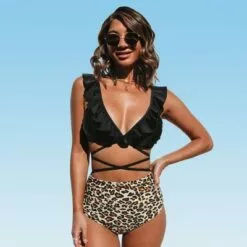 Women's High Waisted Bikini Set Swimsuit Black Leopard Falbala Bathing Suit-Cupshe 13 Women's High Waisted Bikini Set Swimsuit Black Leopard Falbala Bathing Suit-Cupshe -Swimsuits Popular Store unnamed file 214
