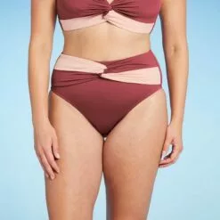 Women's Colorblock High Waist Medium Coverage Bikini Bottom - Kona Sol™ Enhanced Plum -Swimsuits Popular Store unnamed file 2207