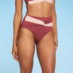 Women's Colorblock High Waist Medium Coverage Bikini Bottom - Kona Sol™ Enhanced Plum -Swimsuits Popular Store unnamed file 2215